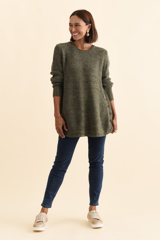 Lucas Khaki Knit Button Jumper,Brunette model,alt text|model:Cara image 7
