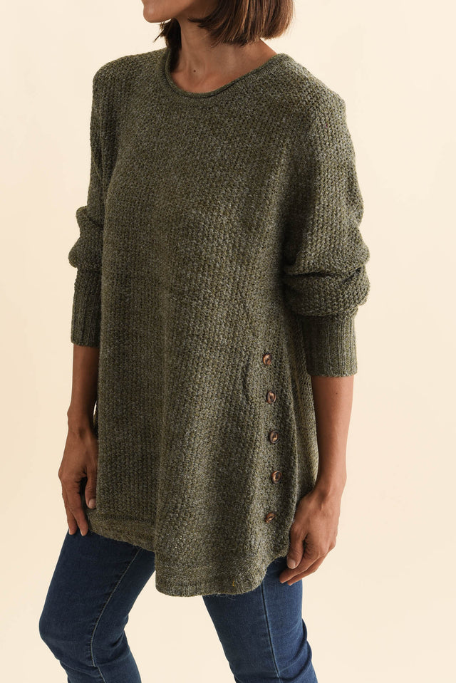 Lucas Khaki Knit Button Jumper,Brunette model,alt text|model:Cara image 5