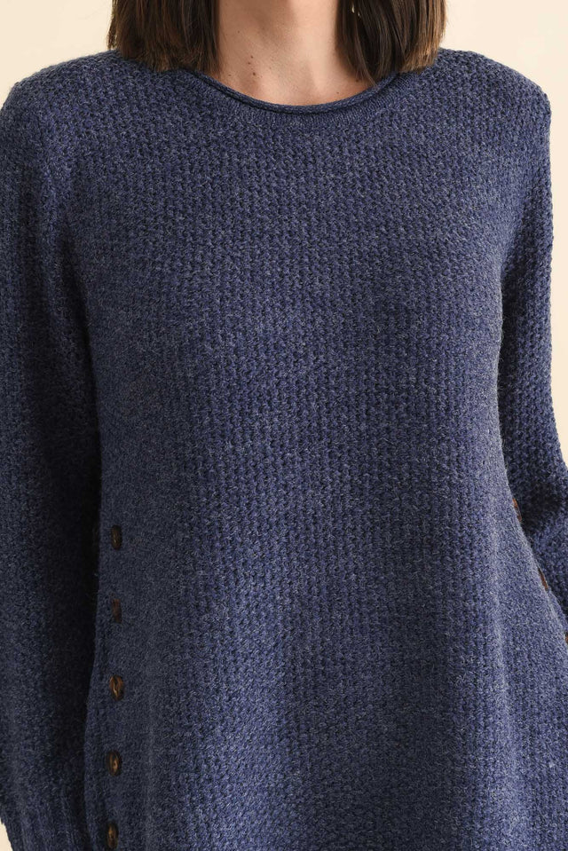 Lucas Navy Knit Button Jumper,Brunette model,alt text|model:MJ image 6