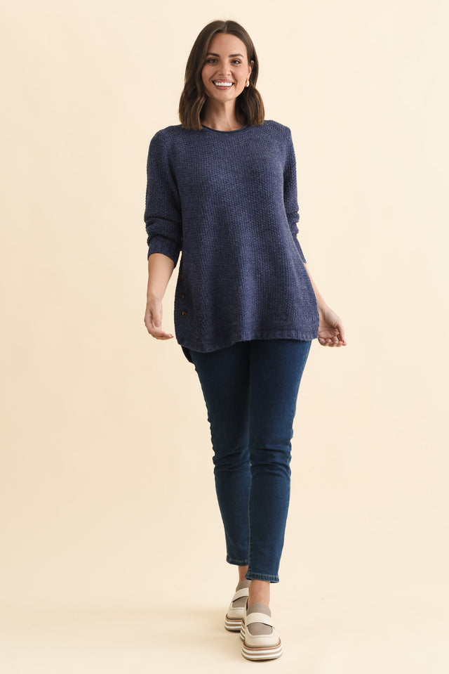 Lucas Navy Knit Button Jumper,Brunette model,alt text|model:MJ image 7