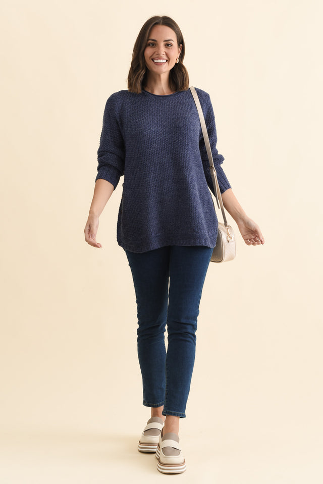 Lucas Navy Knit Button Jumper,Brunette model,alt text|model:MJ image 3