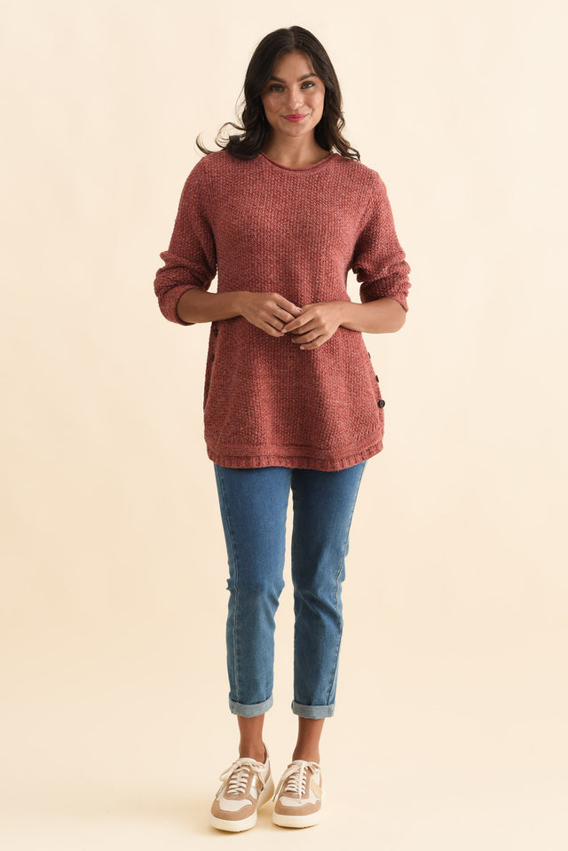 Lucas Rust Knit Button Jumper,Brunette model,alt text|model:Brontie image 3