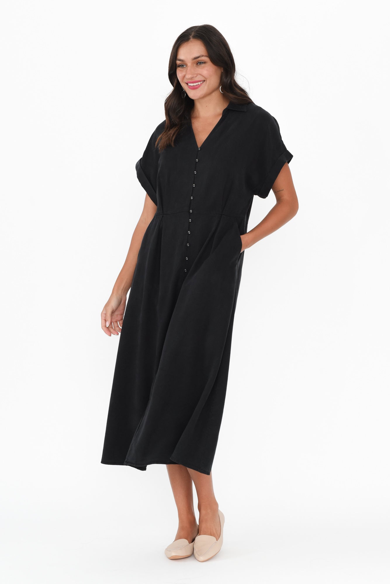 Lucia Black Linen Blend Belted Dress