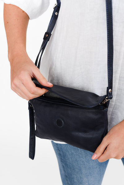 Lucie Navy Leather Bag