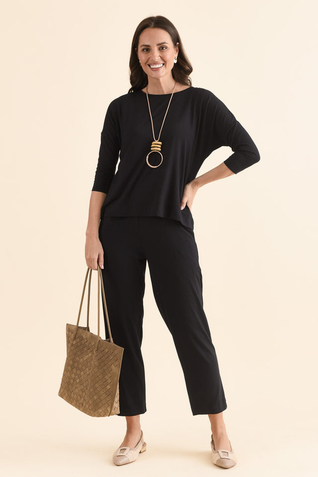 Polaris Black Bamboo Cropped Pants,Full Body,Brunette model,alt text|model:MJ image 2