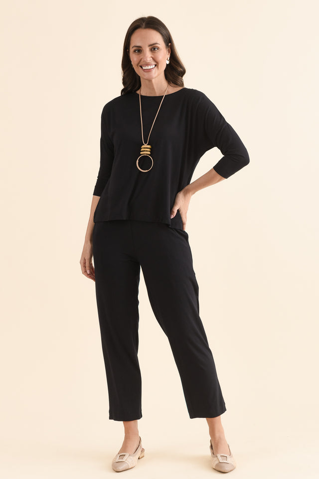 Lucinda Black Bamboo Boatneck Top,Full Body,Brunette model,alt text|model:MJ image 6