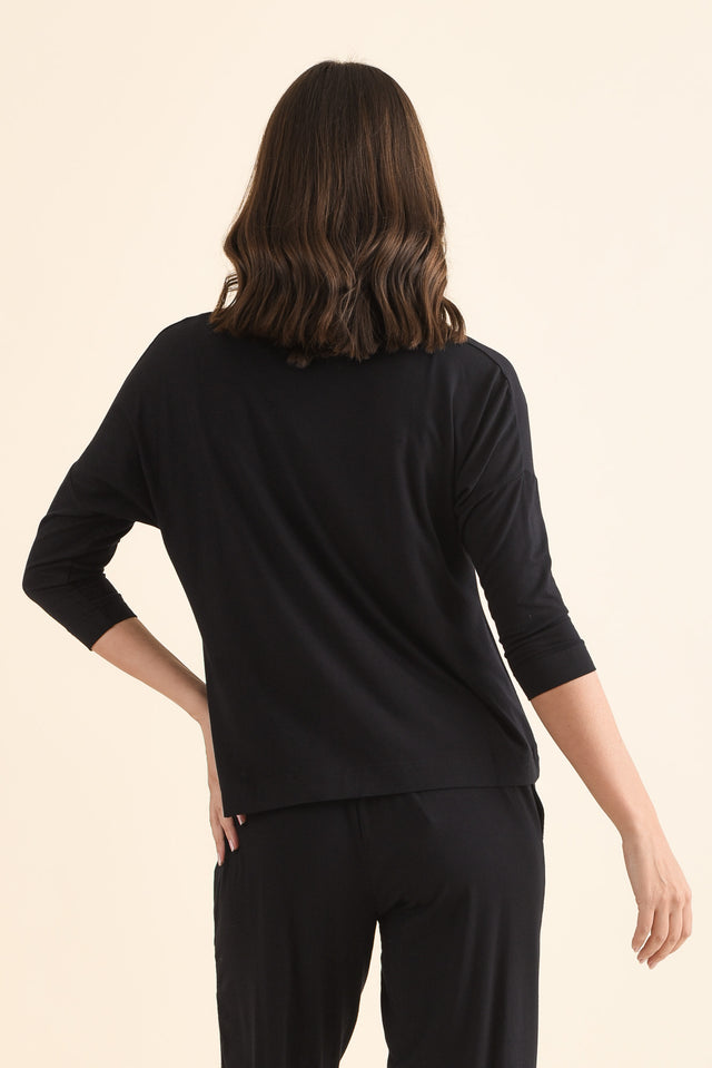 Lucinda Black Bamboo Boatneck Top,Back,Brunette model,alt text|model:MJ image 4