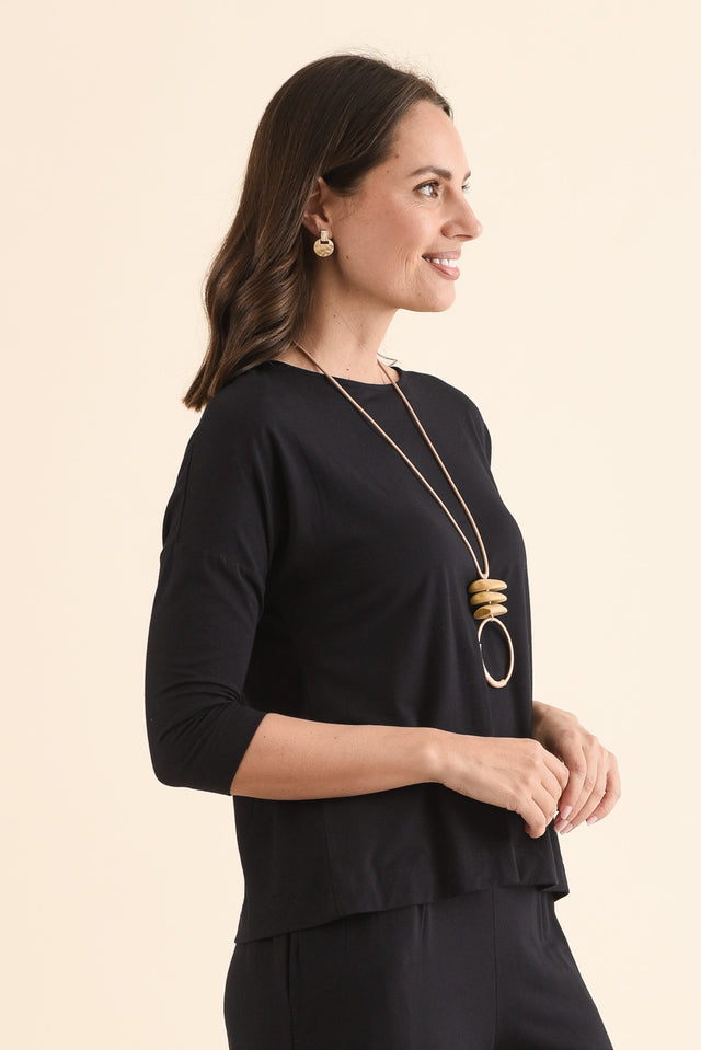 Lucinda Black Bamboo Boatneck Top,Side,Brunette model,alt text|model:MJ image 3