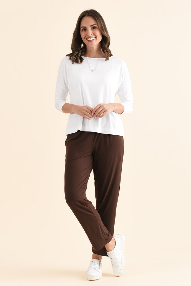 Lucinda White Bamboo Boatneck Top,Full Body,Brunette model,alt text|model:MJ image 6