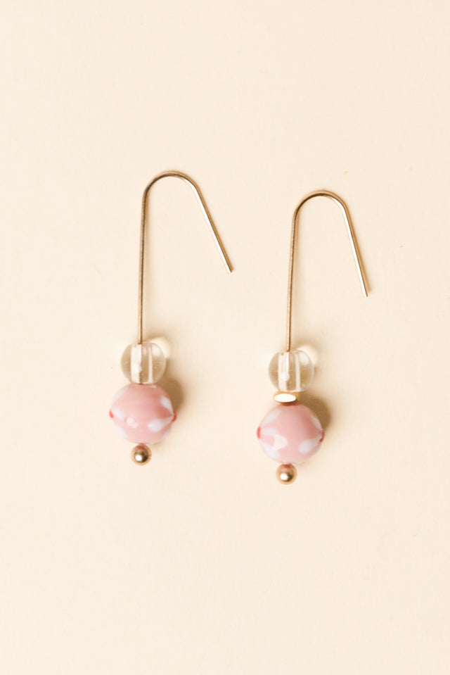 Lucky Pink Flower Hook Earrings