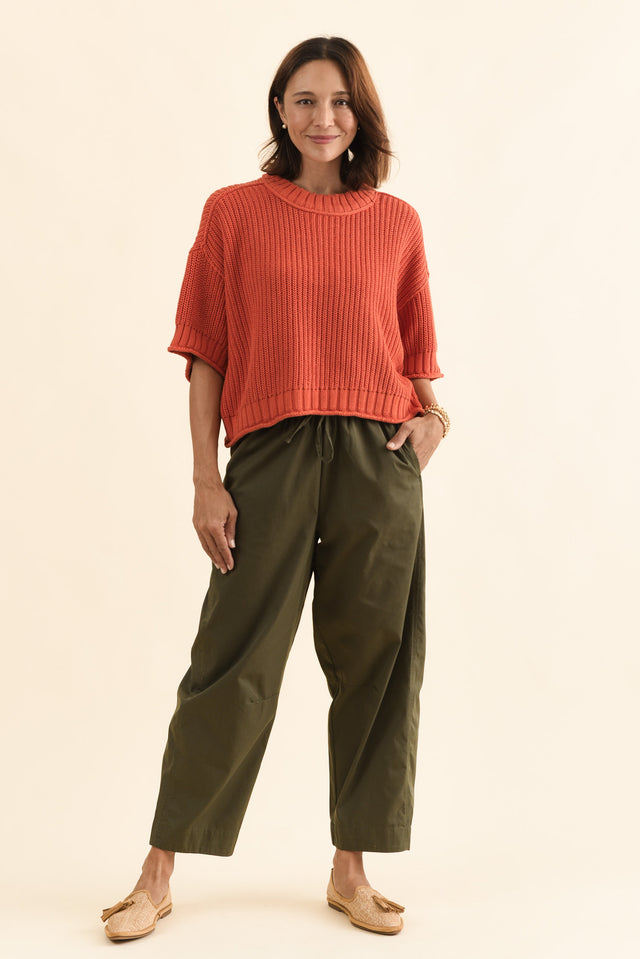 Lund Khaki Barrel Drawstring Pants,Full Body,Brunette model,alt text|model:Cara image 7