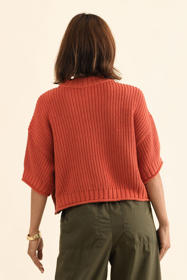 Luela Orange Half Sleeve Knit Jumper,Back,Brunette model,alt text|model:Cara image 5