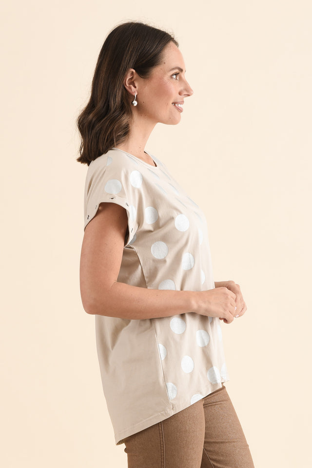 Lumi Natural Foil Spot Cotton Tee,Side,Brunette model,alt text|model:MJ image 4