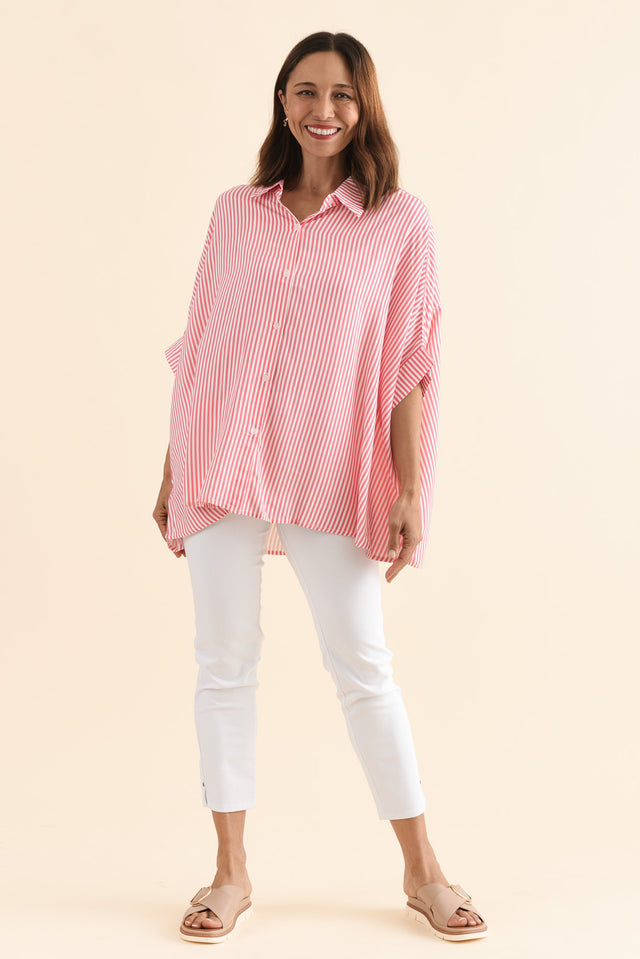 Luna Melon Stripe Button Shirt,Full Body,Brunette model,alt text|model:Cara image 2