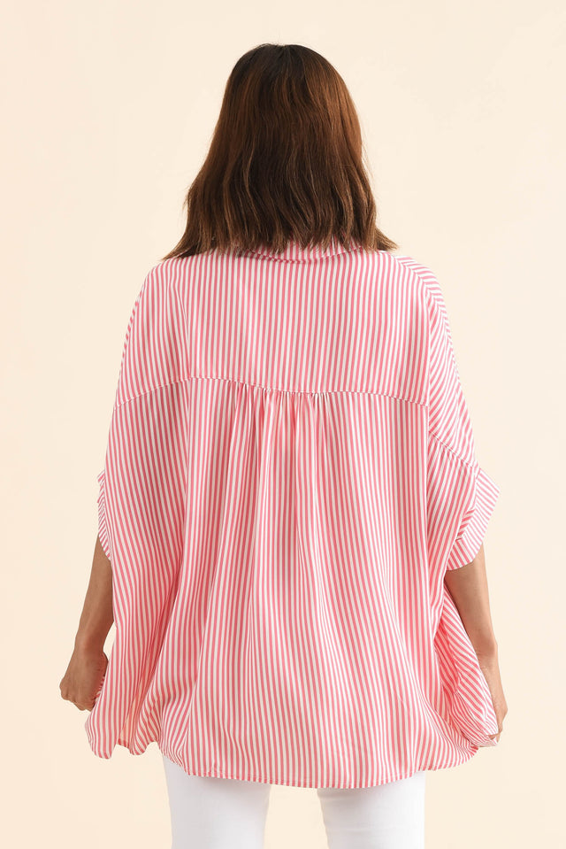 Luna Melon Stripe Button Shirt,Back,Brunette model,alt text|model:Cara image 4