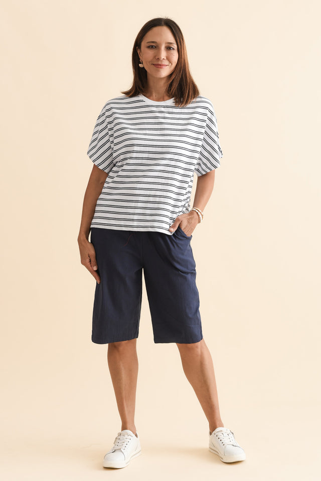 Luna Navy Stripe Cotton Tee,Full Body,Brunette model,alt text|model:Cara image 6