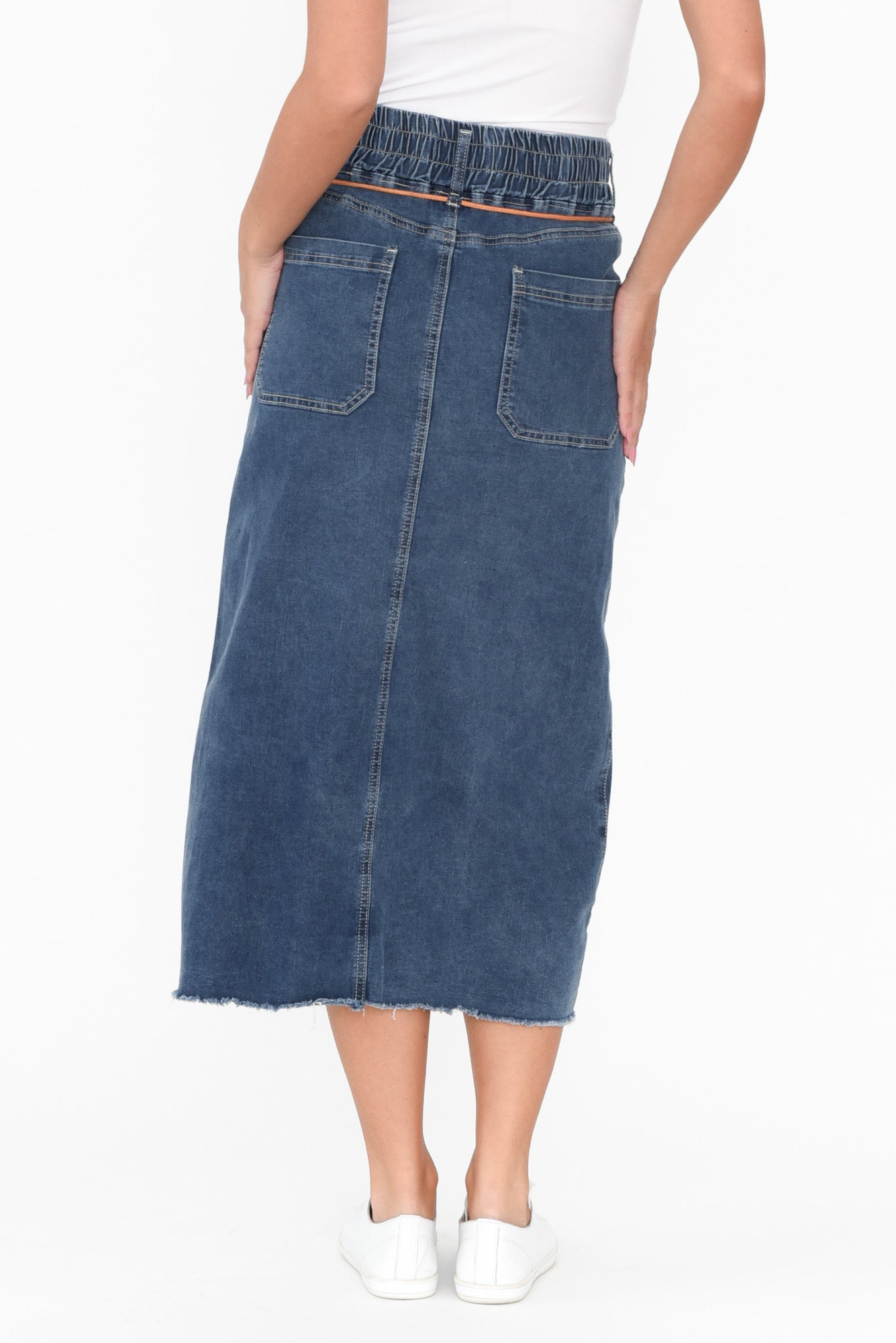 Lusia Dark Blue Denim Tie Skirt - Blue Bungalow AU