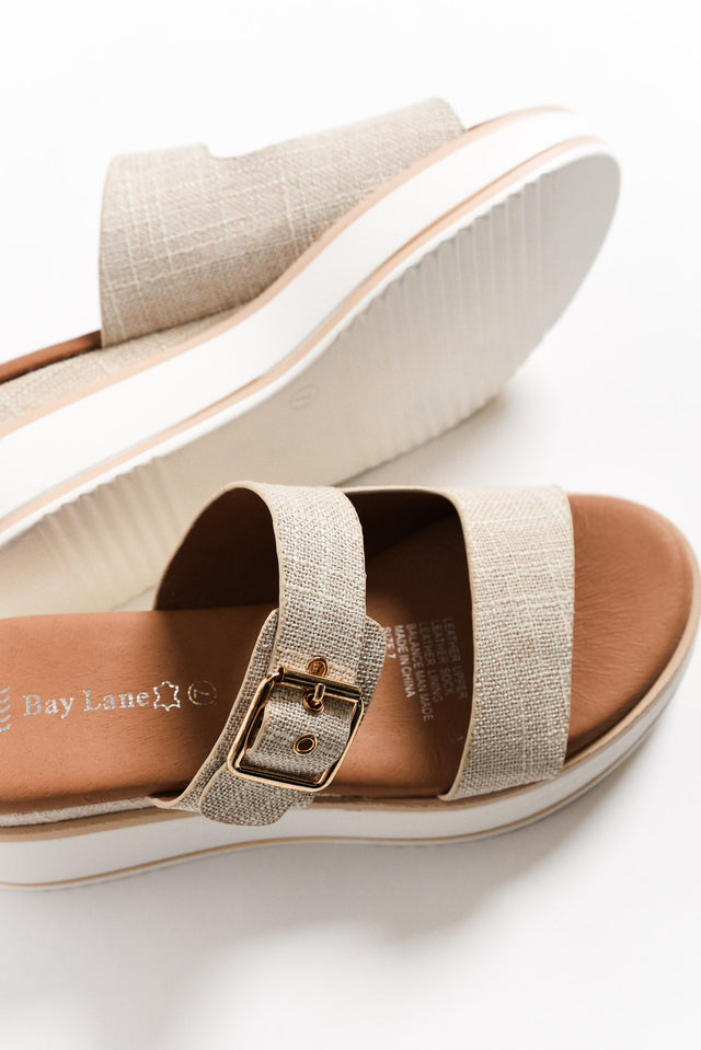 Lyst Beige Leather Buckle Platform Slide image 4