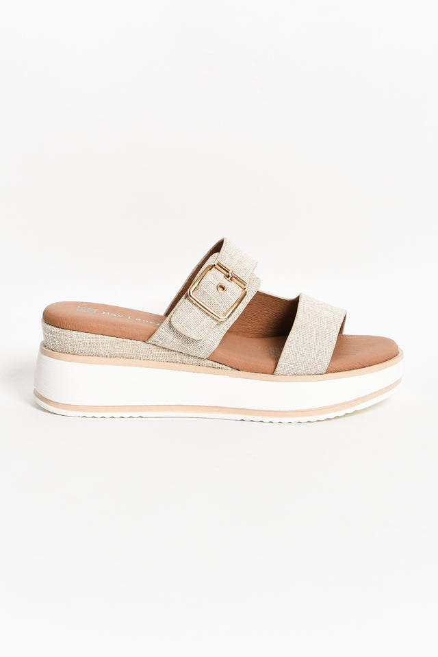 Lyst Beige Leather Buckle Platform Slide