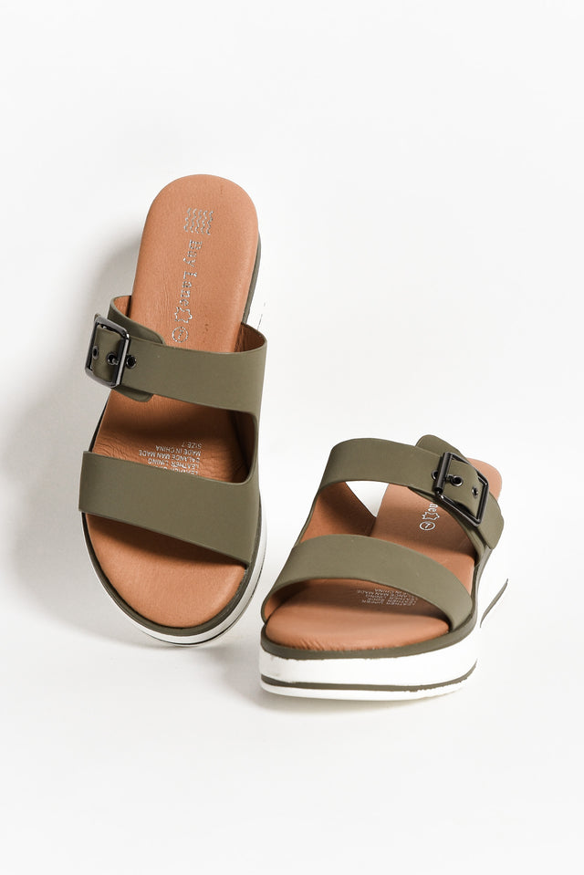 Lyst Olive Leather Buckle Platform Slide image 1