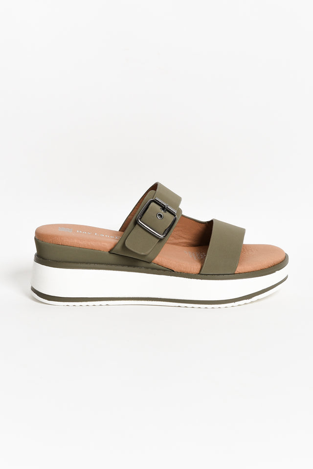 Lyst Olive Leather Buckle Platform Slide