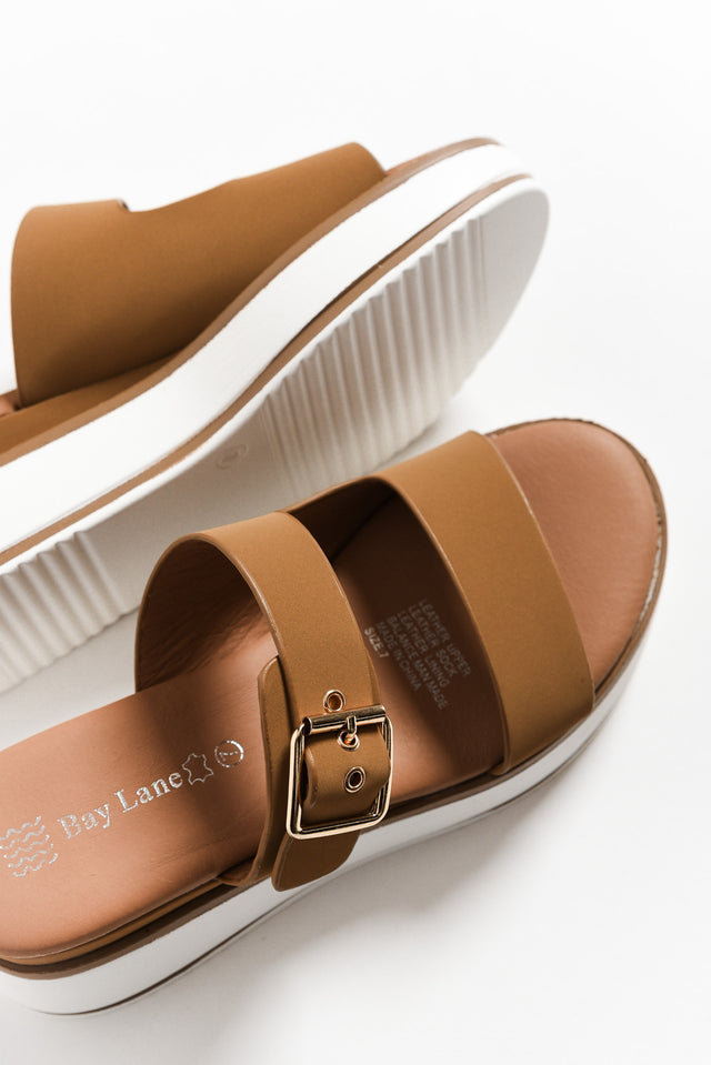 Lyst Tan Leather Buckle Platform Slide image 4