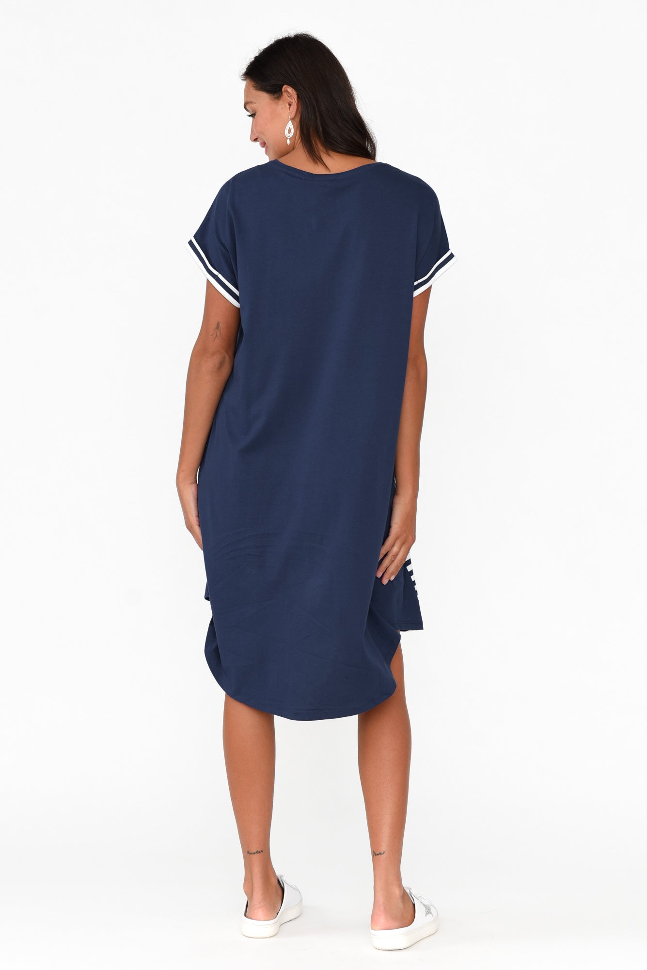 Maxine Navy Stripe Cotton T-Shirt Dress - Blue Bungalow