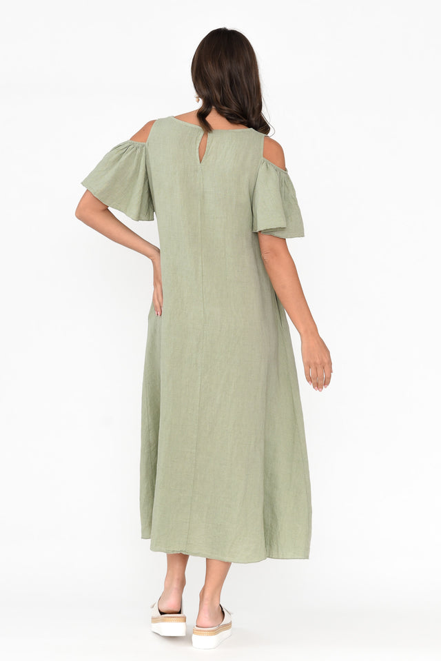 Mabrie Khaki Linen Cold Shoulder Dress image 5