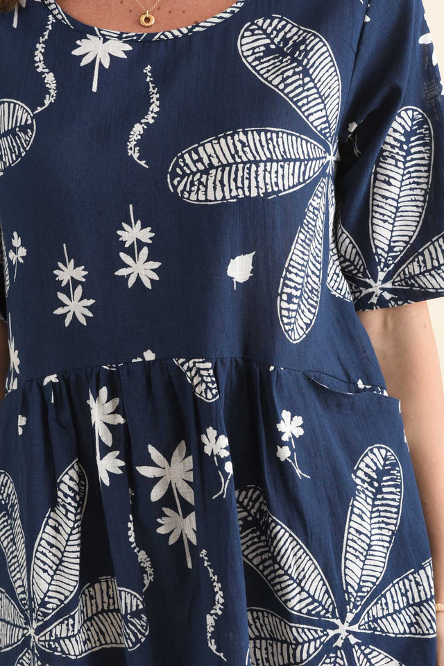 Mackie Navy Flower Cotton Pocket Dress,Detail,Brunette model,alt text|model:MJ image 5