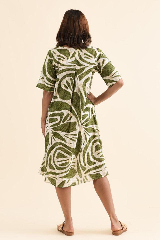 Mackie Olive Abstract Cotton Pocket Dress,Back,Brunette model,alt text|model:Cara image 4