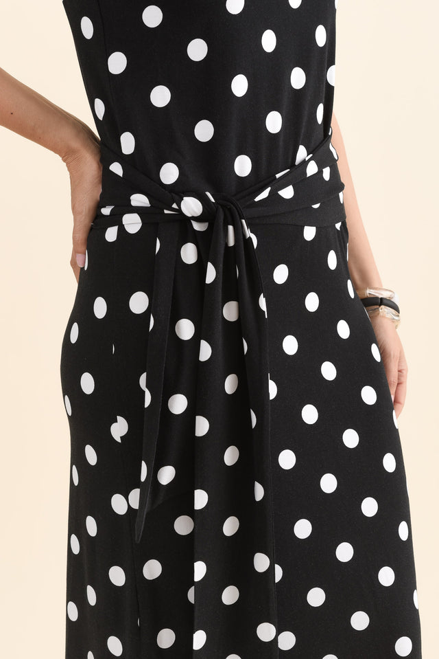 Macy Black Spot Bamboo Maxi Tie Dress,Detail,Brunette model,alt text|model:MJ image 5