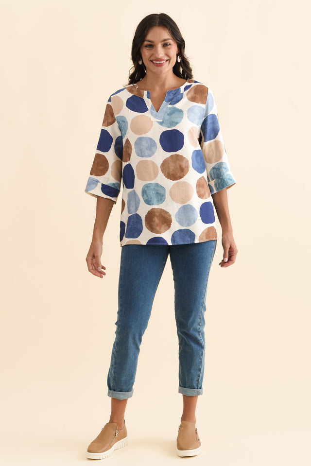 Maddox Navy Spot Cotton Blend Top,Brunette model,alt text|model:Brontie image 7
