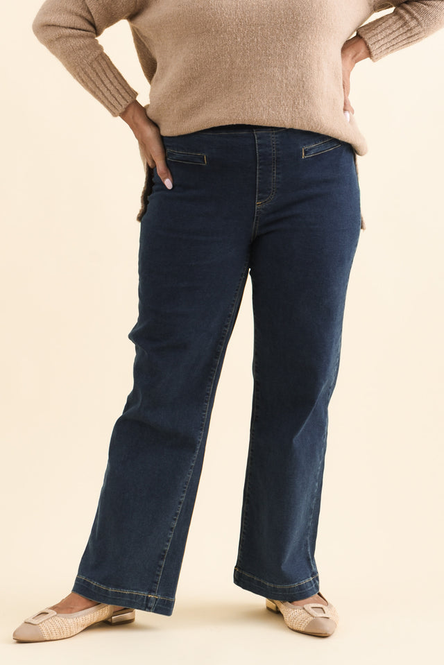 Maddy Dark Blue Straight Leg Jeans,Brunette model,alt text|model:Pilita image 9