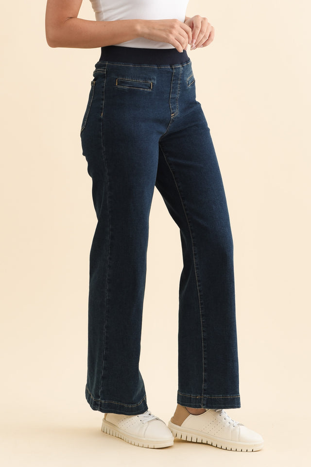 Maddy Dark Blue Straight Leg Jeans,Brunette model,alt text|model:MJ image 5