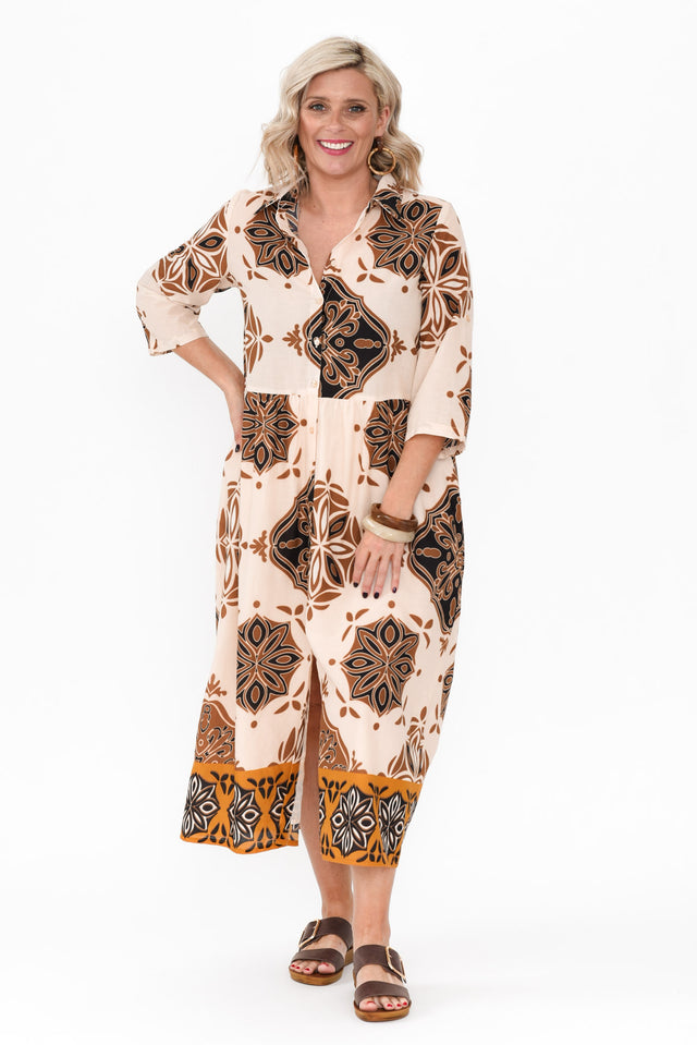 Madelina Brown Mosaic Cotton Dress image 1