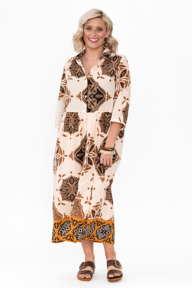 Madelina Brown Mosaic Cotton Dress