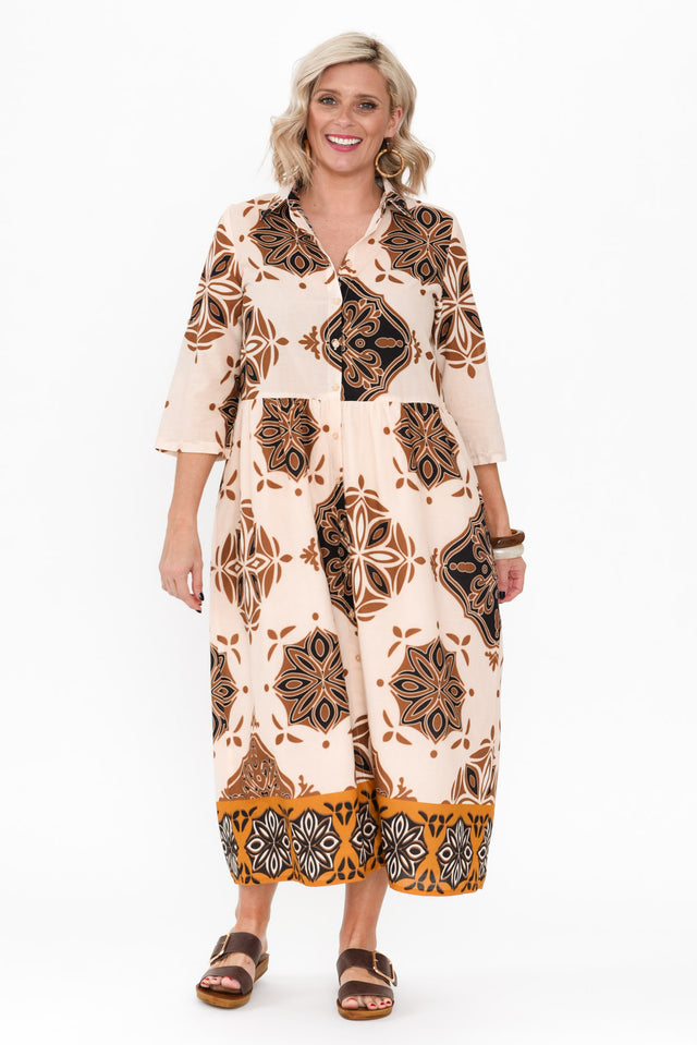 Madelina Brown Mosaic Cotton Dress