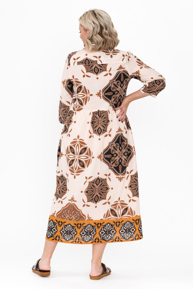 Madelina Brown Mosaic Cotton Dress image 4