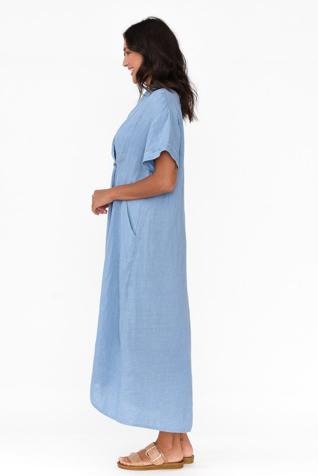 Madge Blue Linen Pocket Dress