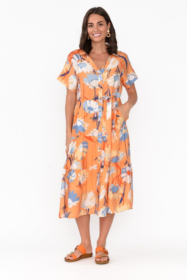 Maelle Orange Flower Cotton Tier Dress thumbnail 1