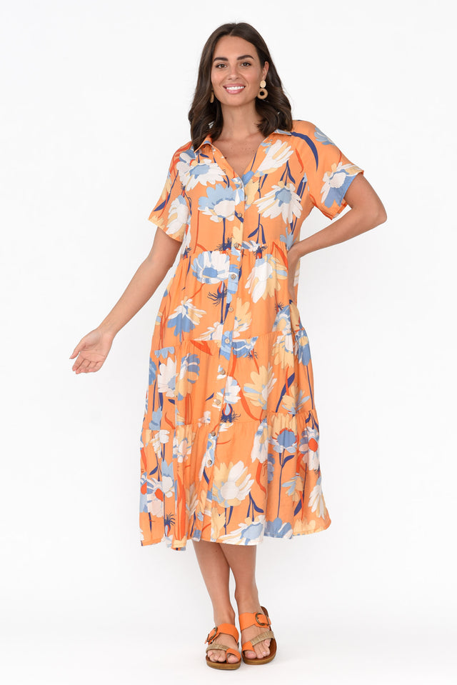 Maelle Orange Flower Cotton Tier Dress image 4