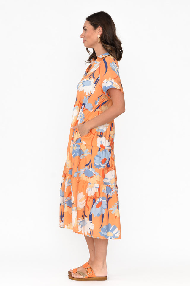 Maelle Orange Flower Cotton Tier Dress