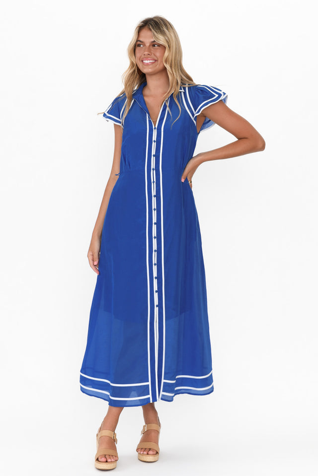 Maelo Blue Cotton Silk Tie Dress image 2