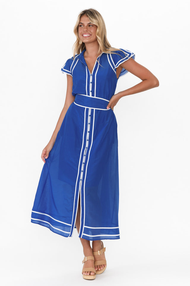 Maelo Blue Cotton Silk Tie Dress