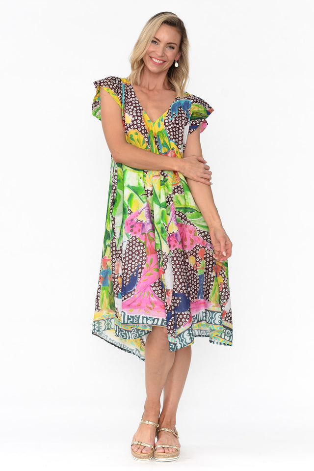 Maheno Brown Tropical Cotton Midi Dress image 5