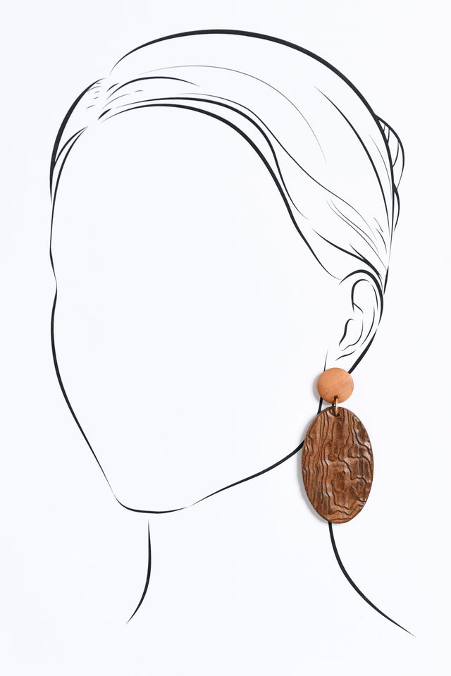Gany Brown Oval Pendant Earrings