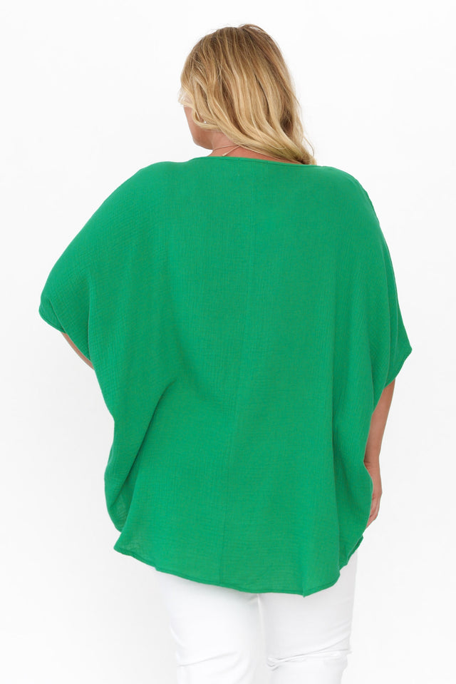 Maida Emerald Cotton V Neck Top