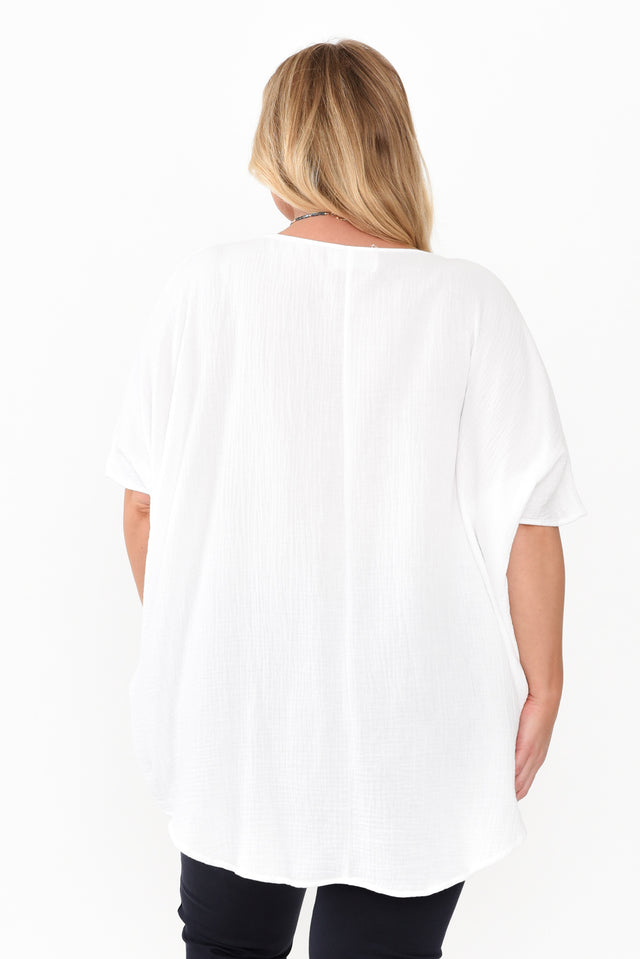 Maida White Cotton V Neck Top