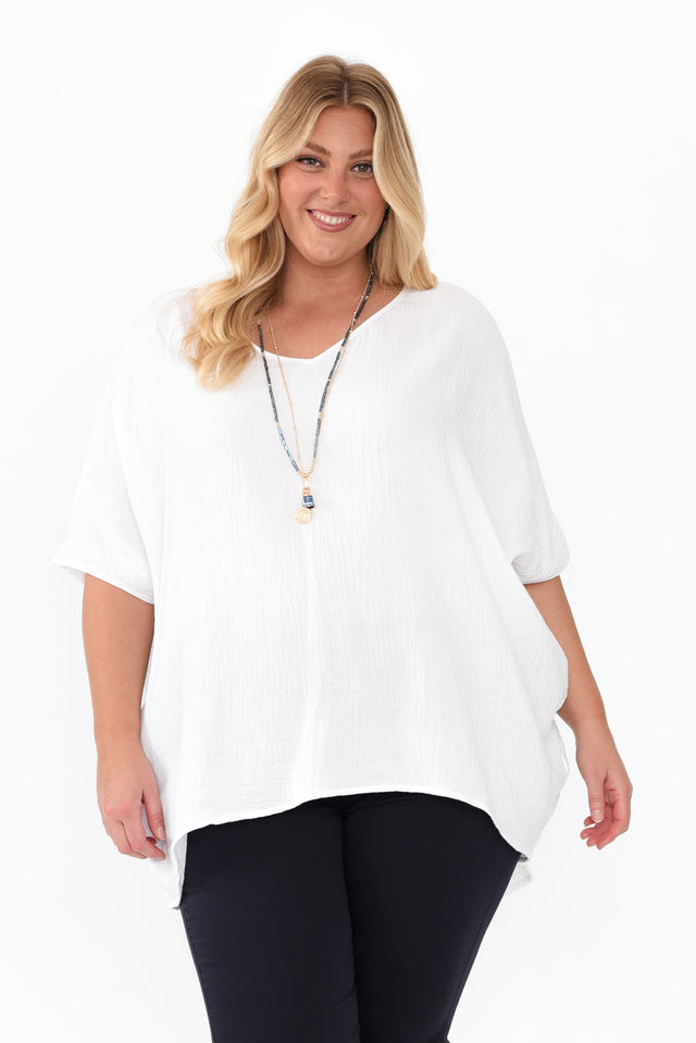 Maida White Cotton V Neck Top