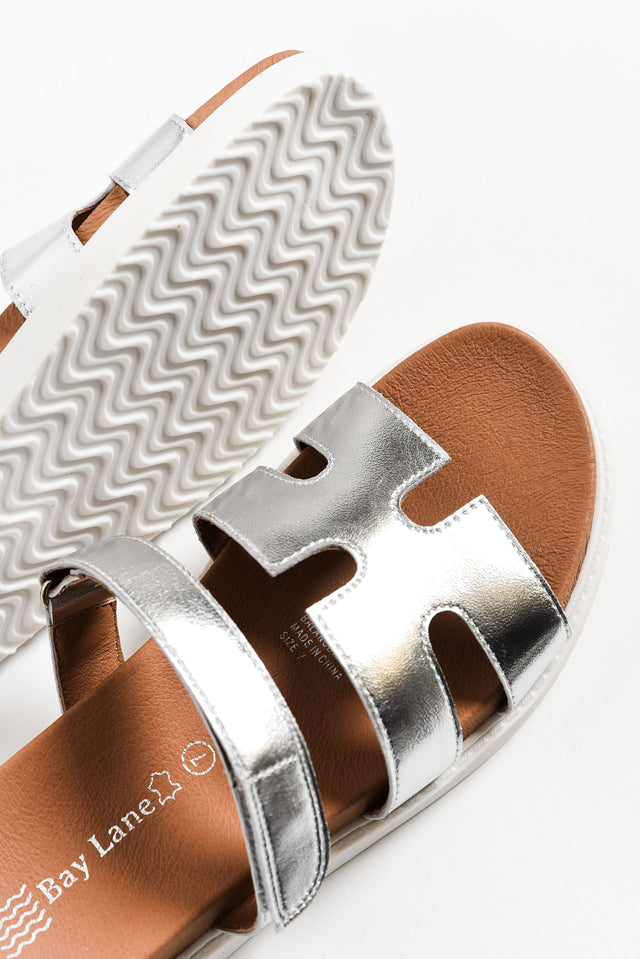 Malibu Silver Leather Velcro Slide image 3